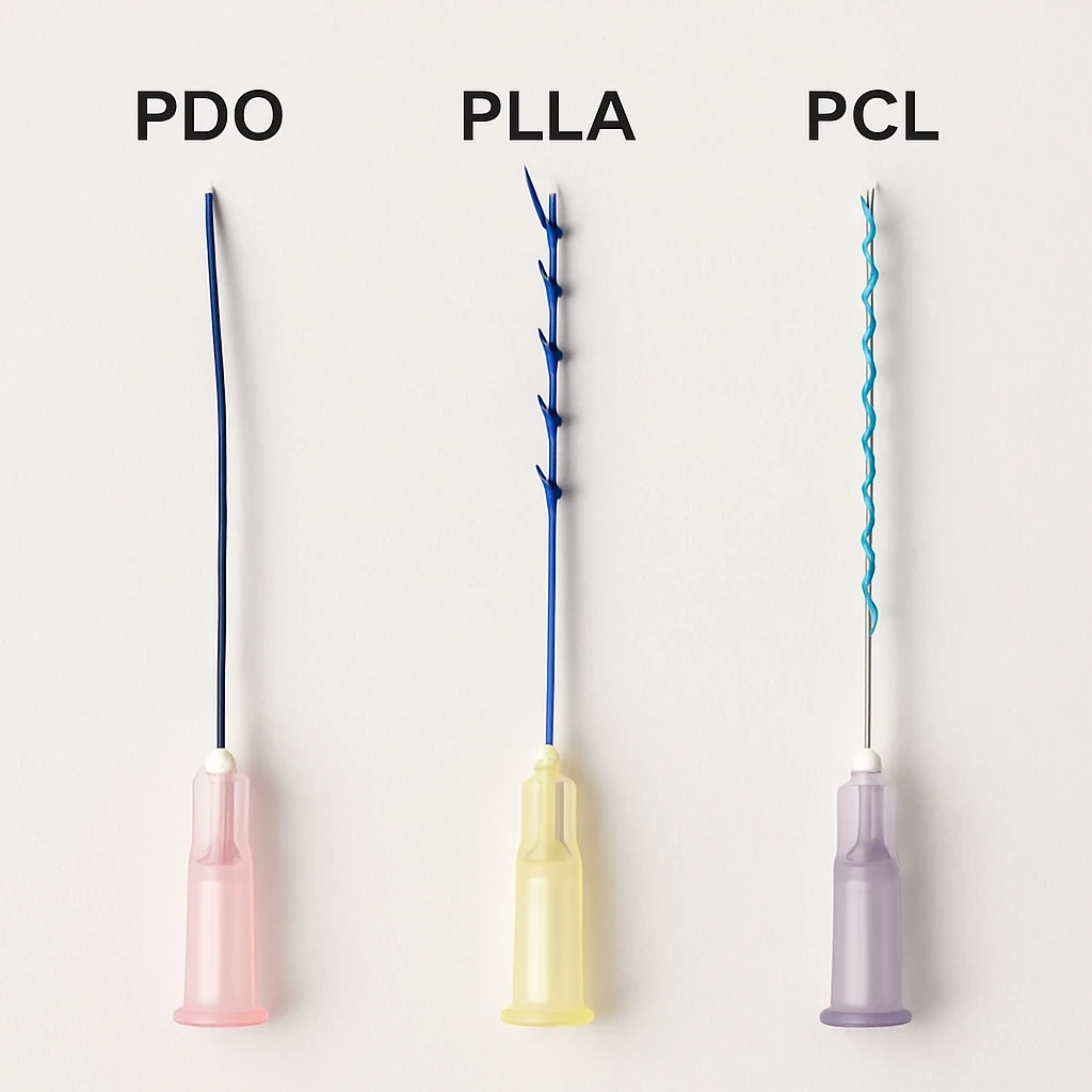 3 podstawowe rodzaje nici stymulujących w zabiegach medycyny estetycznej - nici PDO, nici PLLA, nici PCL